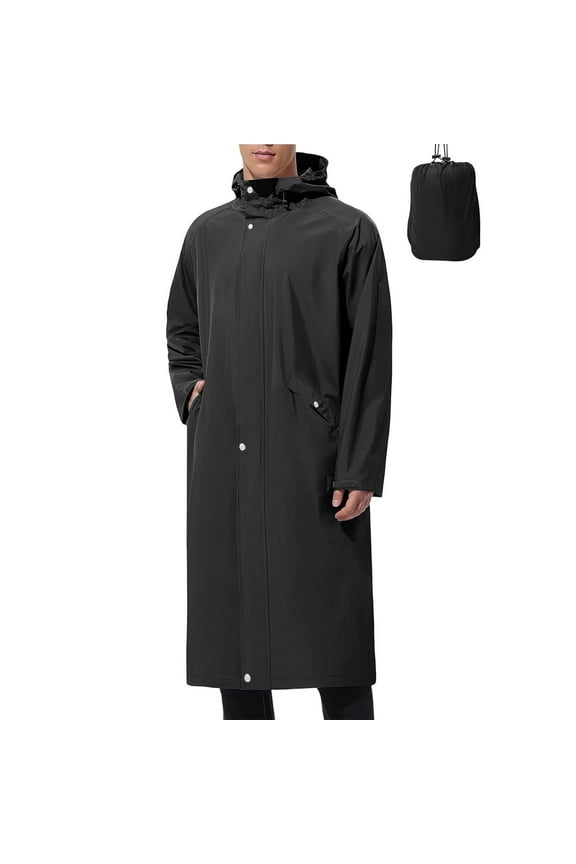 Big & Tall Men's Waterproof Packable Rain Jacket with Hood & Snap Buttons - Size 3XL, Black