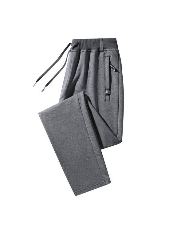 Big & Tall Stretchy Mens Pants 4XL Gray - 95% Polyester Spandex, Straight Leg, Elastic Waist with Drawstring, Side Zip Pockets