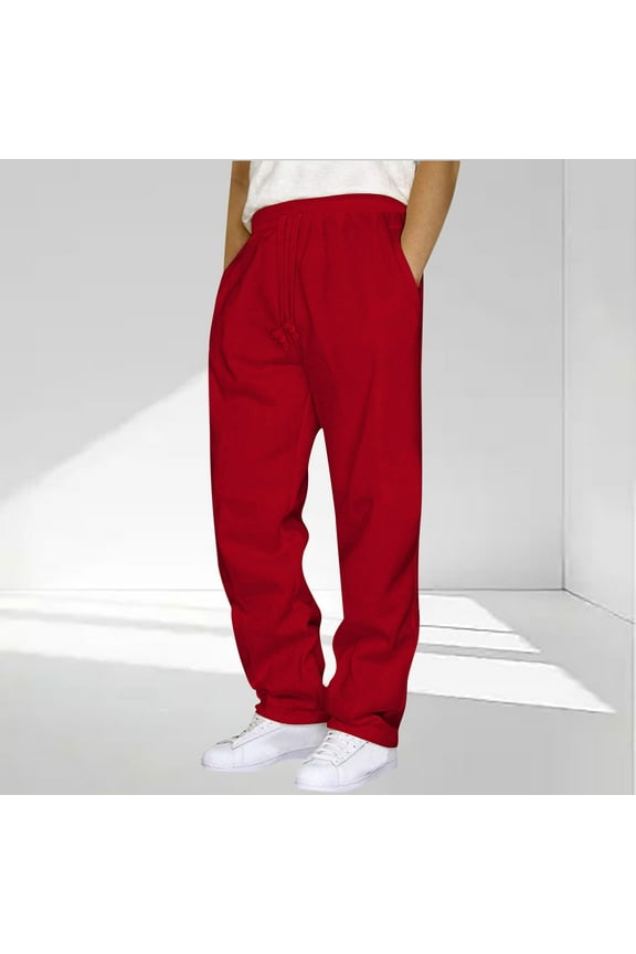 Big and Tall 5XL Red Joggers - Relaxed Fit with Drawstring Waist, 100% Polyester Machine Washable Quick-Drying for Casual & Lounge Wear