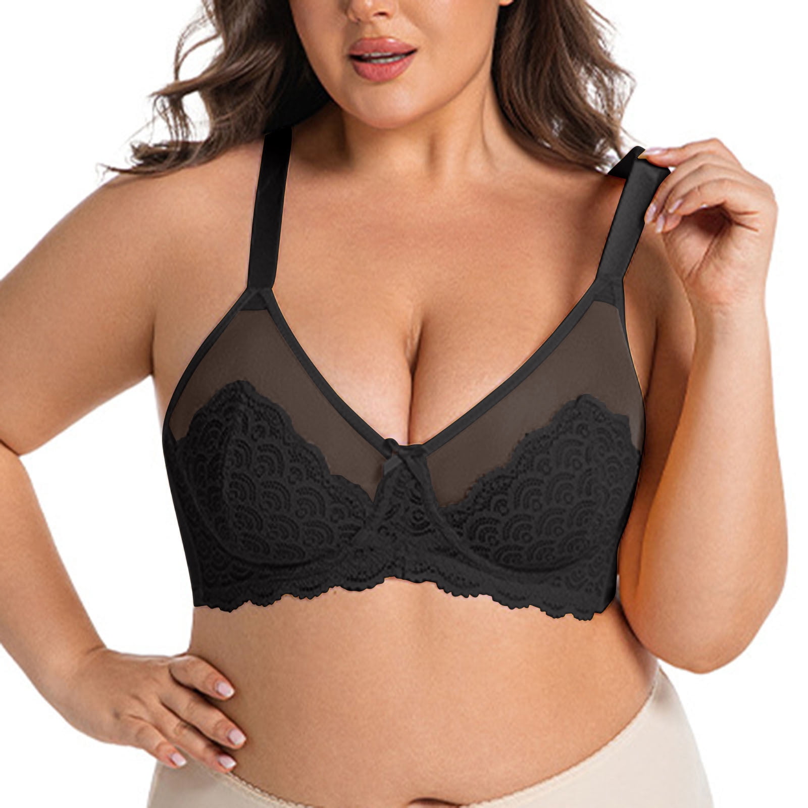 SYMOID Black Womens Lace Bra - Soft Nylon Spandex, Adjustable