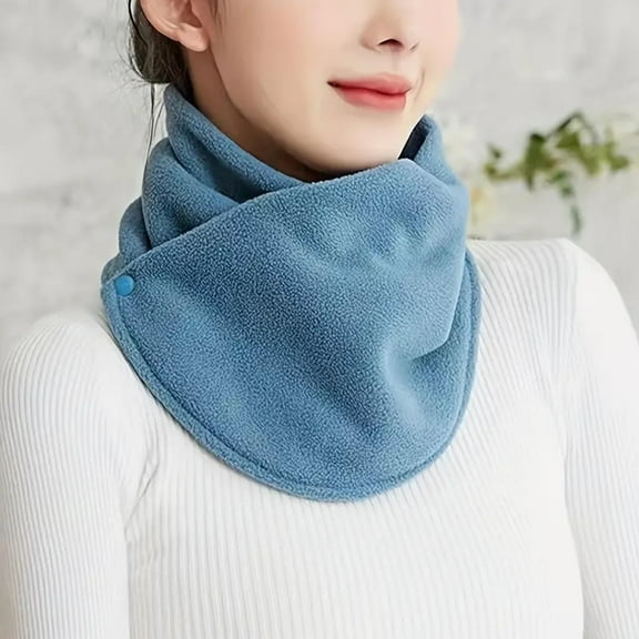 SYMOID Blue Women and Men Winter Neck Gaiter - Soft Polyester Neck Warmer with Adjustable Button, Free Size Fits Most Adults, 1pc Cold-Weather Neck Protection,Size Free Size