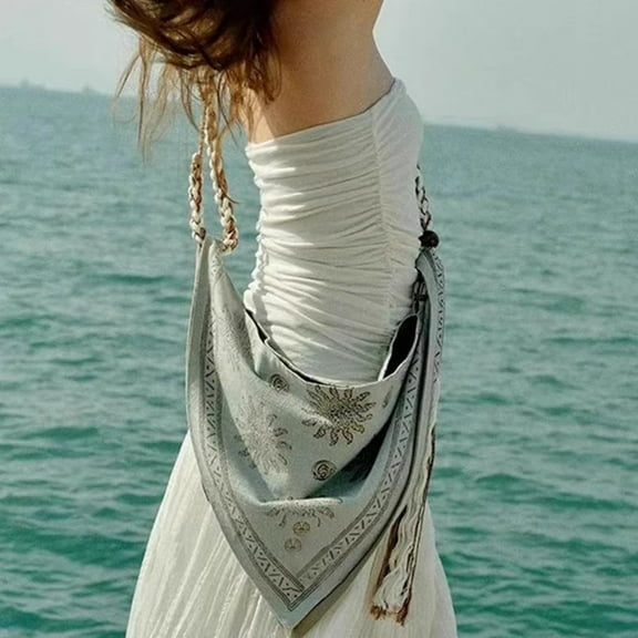 SYMOID Boho Canvas Crossbody Bag for Women - Multi-Way, Tassel, Woven Strap, Magnetic Closure, Everyday & Festival, Beige