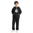 thumbnail image 1 of SYMOID Boys Black Ghost Print Hoodie and Joggers Set, 2-Piece Fleece Tracksuit for Kids, Soft Tops & Hall-oween Costume, Casual Playwear,Size 10 T, 1 of 5