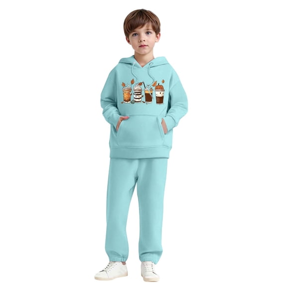 SYMOID Boys Light Blue Graphic Sweatsuit Hoodie & Joggers 2-Piece Set, Soft Play Clothes and Tops Outfit for School, Ages 4-12,Size 12 T