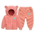 thumbnail image 1 of SYMOID Boys Pink Fleece Tracksuit Set with Animal Ears Hood & Jogger Pants for Kidss 2T-6T, Warm Winter Sweatsuit Outfit,Size 7 T, 1 of 5