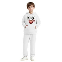 SYMOID Boys White Ghost Graphic Hoodie & Jogger Set, 2-Piece Tracksuit for Kids Hall-oween Outfit & Casual Tops,Size 4 T