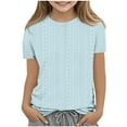 thumbnail image 1 of SYMOID Breathable Girls' Short Sleeve Shirts - Solid Color Crew Neck Tops for Daily Wear,Light Blue,Size 5-6 T, 1 of 4