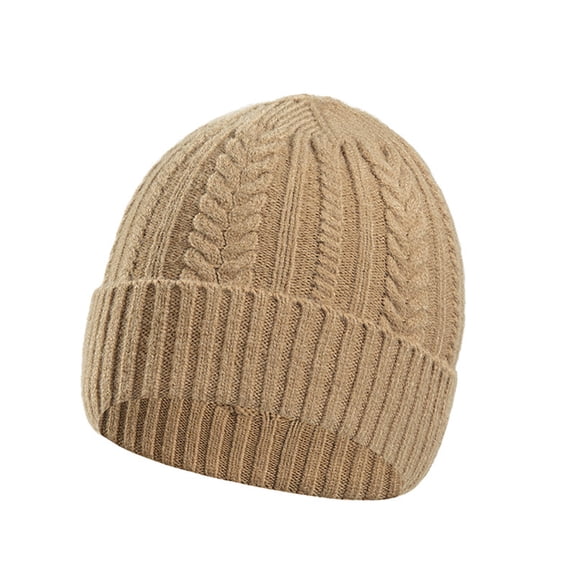 SYMOID Cable Knit Beanie for Men Women - Warm Acrylic Cuffed Skull Cap, Stretch Fit One Size Winter Hat in Khaki Hats,Size Free Size