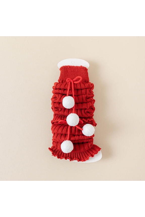 Christmas Kids Leg Warmers for Girls - Red Cotton Knitted with Pom-Poms & Bows, Free Size, Soft Breathable for Holiday Parties & Daily Wear,Size Free Size