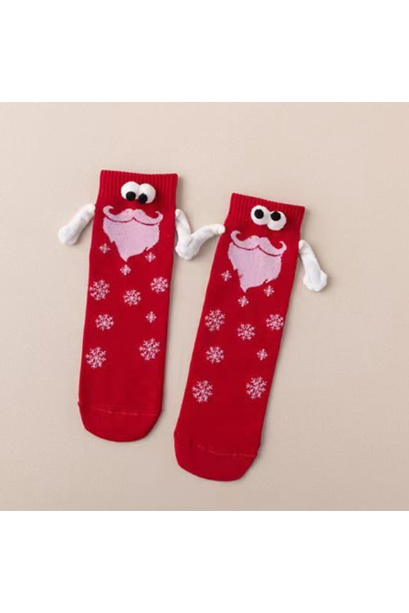 Christmas Santa Socks Unisex - Red, 3D Googly Eyes & 3D Arms, Snowflake Pattern, Cozy Nylon/Spandex, Holiday Stocking Stuffer,Size Free Size