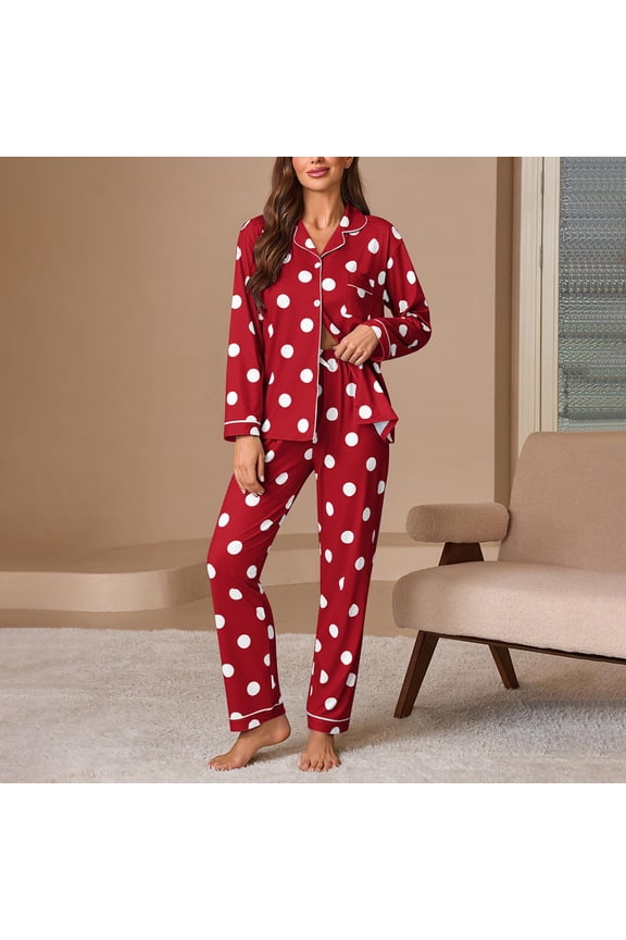 Comfy Womens Pajama Sets Red Pajama Sets Button Up Pants Long Sleeve Size L