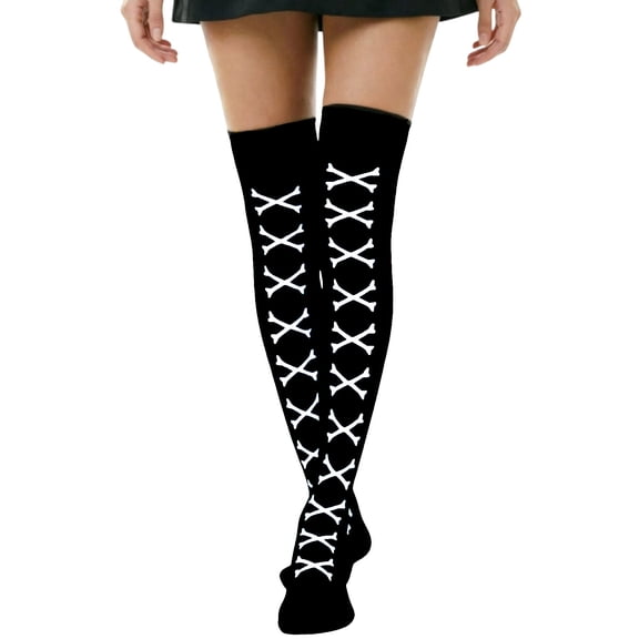 SYMOID Compression Socks for Women Hall-oween Knee High Socks Bone Print Costume Cozy Socks,Size Free Size