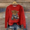 thumbnail image 1 of SYMOID Cropped Loose Fit Highland Cow Plaid Scarf Womens Sweatshirt - Retro Soft Polyester Ribbed Crew Neck, Inclusive Sizes (S-XXXXXL) Red,Size XL, 1 of 4