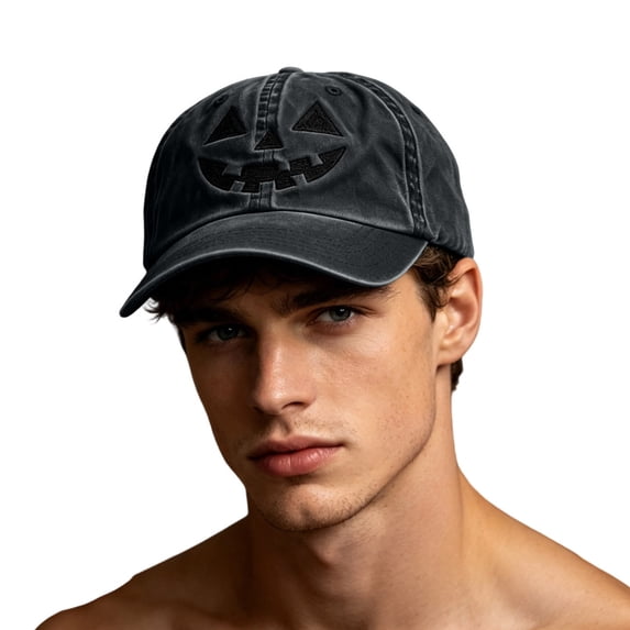 SYMOID Dad Hat Embroidered Hall-oween Pumpkin Face, Washed Cotton Adjustable Baseball Cap for Men Women Black Hats,Size Free Size