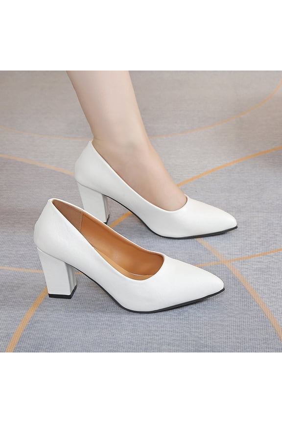 Easy-Maintain Pu Womens Pointed Toe Block Heel Pumps - All-Day Comfort Dress Shoes for Office Work Semi-formal Daily Wear, White, Us Sizes 5.5-9,Size 36