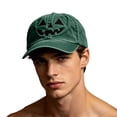 thumbnail image 1 of SYMOID Embroidered Pumpkin Face Dad Hat, Washed Cotton Adjustable Baseball Cap for Men Women Green Hats,Size Free Size, 1 of 6
