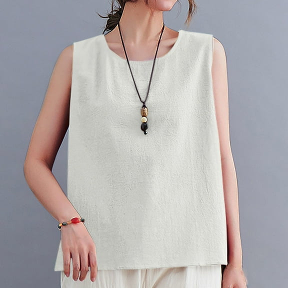 SYMOID Fashion Womens Casual Round Neck Sleeveless Solid T - shirt for Spring & Summer,Beige,Size XL