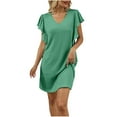 thumbnail image 1 of SYMOID Fashion Womens Knitted Strapless V - Neck Short Sleeve Short - Length Striped Casual Dress with Ruffle,Green,Size 2XL, 1 of 6