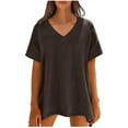 thumbnail image 1 of SYMOID Fashion Womens Misses Casual Solid Color Short Sleeve V-Neck Pull-On Blouse for Party and Casual Occasions,Brown,Size M, 1 of 7