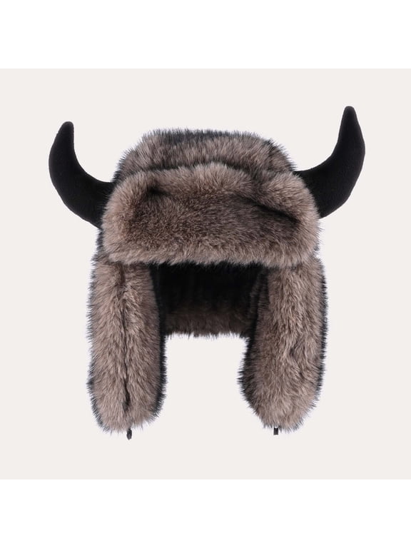Faux Faux Fur Trapper Hat - Viking-Inspired Coffee Women and Men Winter Warm Hat, One Size Fits Most for Cold Weather,Size Free Size