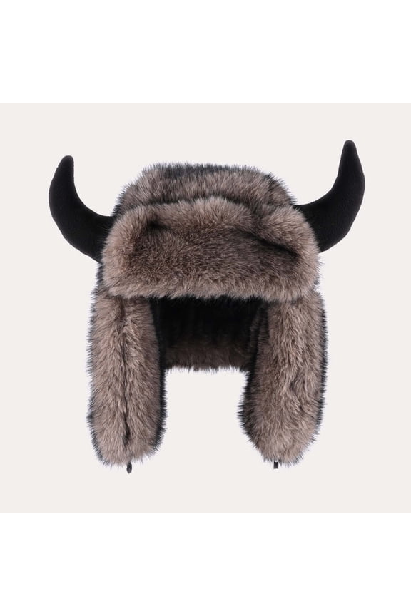 Faux Faux Fur Trapper Hat - Viking-Inspired Coffee Women and Men Winter Warm Hat, One Size Fits Most for Cold Weather,Size Free Size