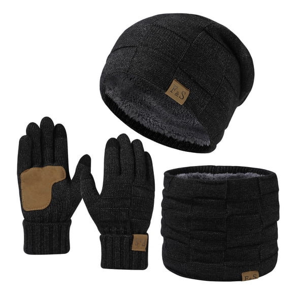 SYMOID Fleece Lined Winter Beanie Scarf Gloves Set, 3-Piece Knit Touchscreen Cold Weather Accessories for Men Women,Size Free Size
