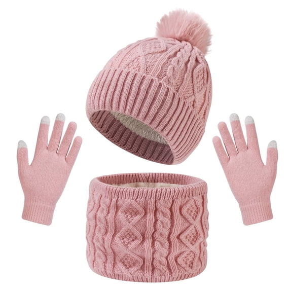 SYMOID Fleece Lined Winter Hat Scarf Glove Set for Women Touch Screen Cable Knit One Size,Size Free Size