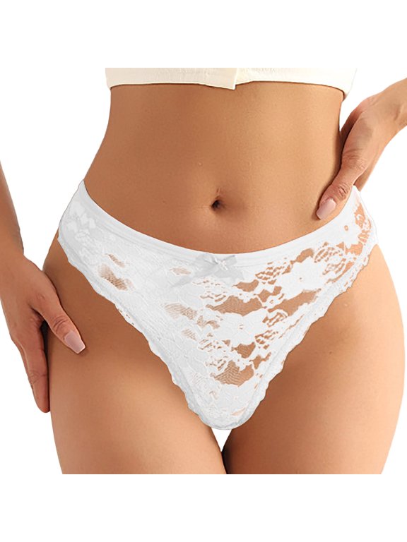 Floral Lace Bikini Panties for Women – Stretch Breathable Mid-Rise Underwear, White, 1 Pack,Size M