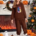 thumbnail image 1 of SYMOID Girls' Brown Tracksuit Set - Soft Polyester Hoodie & Joggers with Cute Cat Graphic, Adjustable Hood, Elastic Waist for 3-12 Year Olds,Size 3 T, 1 of 4