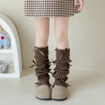 thumbnail image 1 of SYMOID Girls Knitted Leg Warmers with Bows - Brown Acrylic Knee-High Slouchy, Cute Stylish for Daily/School Wear (One Size Fits Big Girls ~160cm Height),Size 3-15T, 1 of 3
