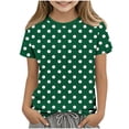 thumbnail image 1 of SYMOID Girls Polka Dot Short Sleeve T-Shirt Army Green Soft Stretchy Fit Polyester Spandex Blend Casual Tee Sizes 3-11,Size 11 T, 1 of 5