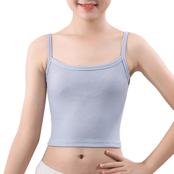 SYMOID Girls Ribbed Crop Camisole Top Square Neck Spaghetti Strap Adjustable Stretchy Soft Essential Summer Wear for Teen Girls Big Kids Blue,Size 11-12T