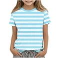 thumbnail image 1 of SYMOID Girls Sky Blue and White Striped Short Sleeve T-Shirt, Soft Stretchy Crew Neck Tee for Kids, Little and Big Girl,Size 4-5T, 1 of 5
