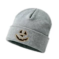thumbnail image 1 of SYMOID Gray Knit Beanie, Hall-oween Pumpkin Face Embroidered Cuffed, Acrylic Winter Skull Cap for Men Women Hats,Size Free Size, 1 of 6