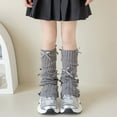 thumbnail image 1 of SYMOID Gray Knitted Leg Warmers for Girls with Bows - Acrylic Knee-High Slouchy, Cute Stylish for Daily/School Wear (One Size Fits Big Girls ~160cm Height),Size 3-15T, 1 of 2