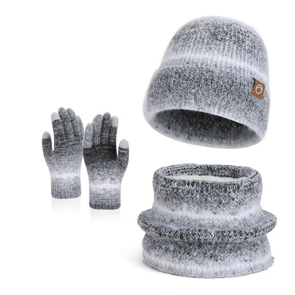 SYMOID Gray Women and Men Winter Knit 3-Piece Set (Hat, Scarf, Gloves) - Touchscreen-Friendly, Nylon-Spandex Blend, One Size Fits Most, Cold Weather Warm Accessory,Size Free Size