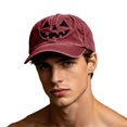 thumbnail image 1 of SYMOID Hall-oween Dad Hat with Embroidered Pumpkin Face, Washed Cotton Adjustable Baseball Cap for Men Women Wine Hats,Size Free Size, 1 of 6