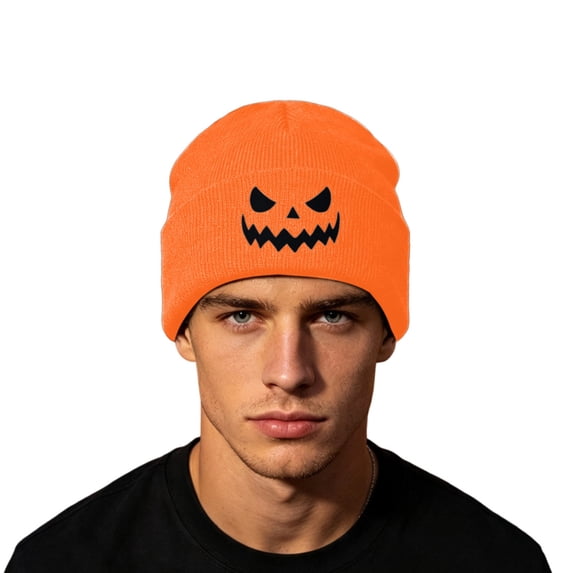 SYMOID Hall-oween Pumpkin Cuffed Beanie, Warm Winter Knit Skull Cap for Men Women, Orange Hats,Size Free Size