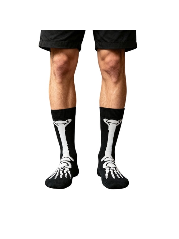 Hall-oween Skeleton Crew Socks for Men Novelty Bone Print Mens Socks,Black,Size Free Size