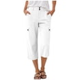 thumbnail image 1 of SYMOID High Waisted Cargo Capris for Women Wide Leg Loose Fit Quick Dry Lightweight Hiking Travel Summer Pants with Pockets White,Size L, 1 of 5