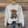 thumbnail image 1 of SYMOID Highland Cow Graphic Retro Womens Sweatshirt - Soft Polyester Cropped Loose Fit, Ribbed Crew Neck Inclusive Sizes (S-XXXXXL) Gray,Size XL, 1 of 4