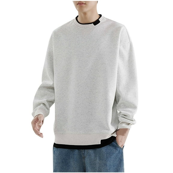 SYMOID Hoodless Sweatshirt Men Gray Pullover Sweatshirt Plain Mens Clothes Fall and Winter