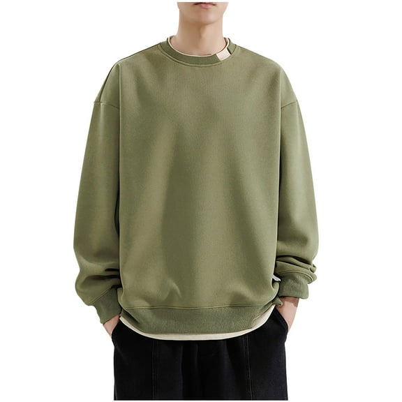 SYMOID Hoodless Sweatshirt Men Plain Green Pullover Sweatshirt Fall and Winter 3XL Mens Clothes Big and Tall