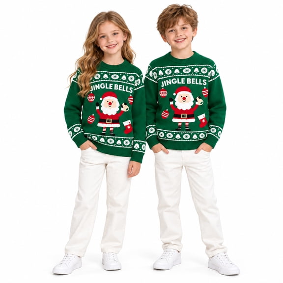 SYMOID Kids Christmas Sweater,Boys Girls Ugly Christmas Sweater,Santa Claus Knit Pullover,Green,3-7 Years,Size 5T,1PC