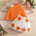 thumbnail image 1 of SYMOID Kids Girl Orange Cotton 2-Piece Outfit Set: Long Sleeve Mock Neck Top & Skirt with 3D Flowers, Fits 6-48 Months,Size 12 Months, 1 of 9