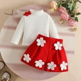 thumbnail image 1 of SYMOID Kids Girl White Cotton 2-Piece Outfit Set: Long Sleeve Mock Neck Top & Skirt with 3D Flowers, Skin-Friendly Fits 6-48 Months,Size 18 Months, 1 of 9