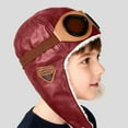 thumbnail image 1 of SYMOID Kids Kids Vintage Pilot Hat with Aviator Goggles - Red Unisex Winter Warm Hat, Plush Lined Ear Flaps for 2-8 Years Kids Aviator Cap,Size 2 T, 1 of 7