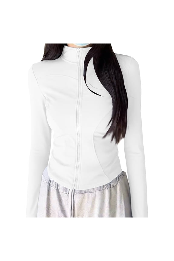 Lightweight UPF 50+ Sun Protection Jacket Women Slim Fit Cropped Full Zip Activewear Long Sleeve Breathable Athletic Jacket White,Size M