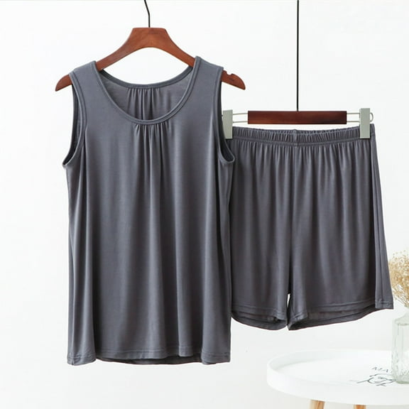 SYMOID Lightweight Women's Pajama Sets Solid Womens Pajama Shorts Gray Size 4XL