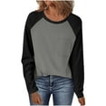 thumbnail image 1 of SYMOID Long Sleeve Top Shirts for Women 2025 Crew Neck Patchwork Casual Summer Juniors Classic T-Shirt,Gray,Size L, 1 of 7
